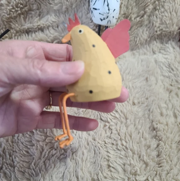 Colorful Chicken Figurine Set, Shelf Sitter, Navajo Signed Wood Chicken, Dept 56 - Picture 10 of 13